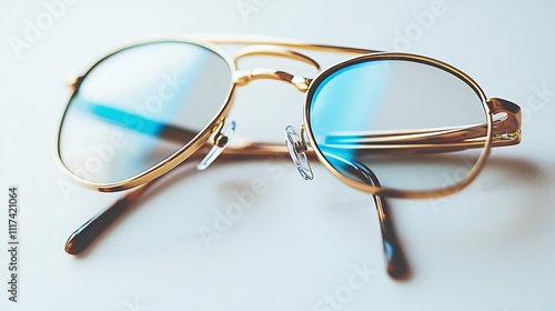 Gold-rimmed Glasses with Blue Lenses photo