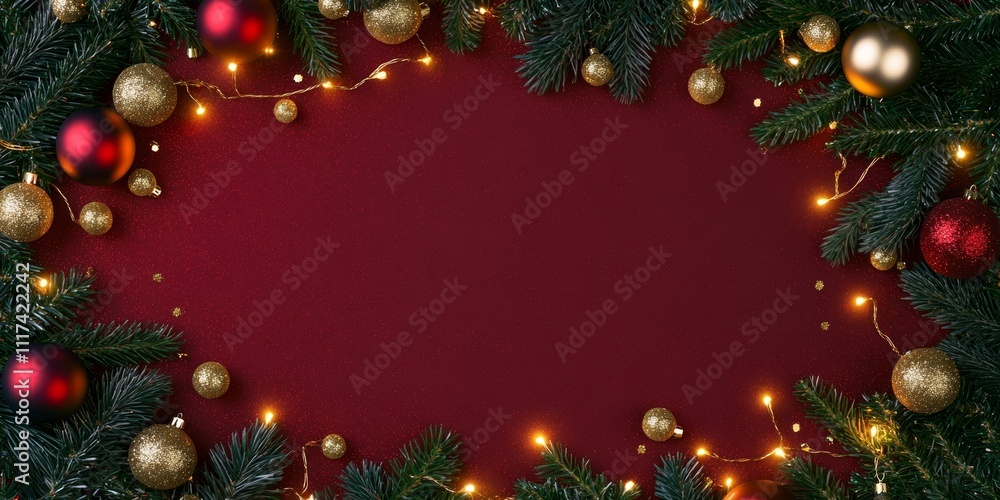 A vibrant display of Christmas decorations featuring ornaments, lights, and festive elements set against a rich red background, capturing the spirit of the holiday season. A vibrant display of Christmas decorations featuring ornaments, lights, and festive elements set against a rich red background, capturing the spirit of the holiday season.
