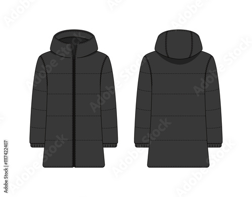 Down coat ( puffer coat ) vector template illustration