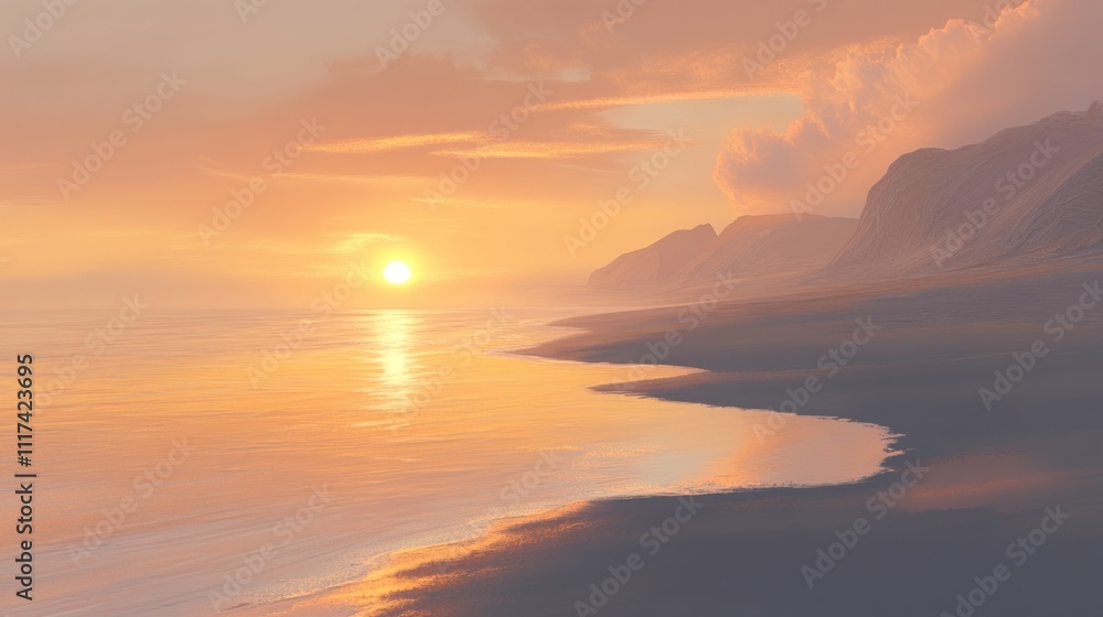 A serene beach scene at sunset, showcasing vibrant colors and tranquil waters. A serene beach scene at sunset, showcasing vibrant colors and tranquil waters.