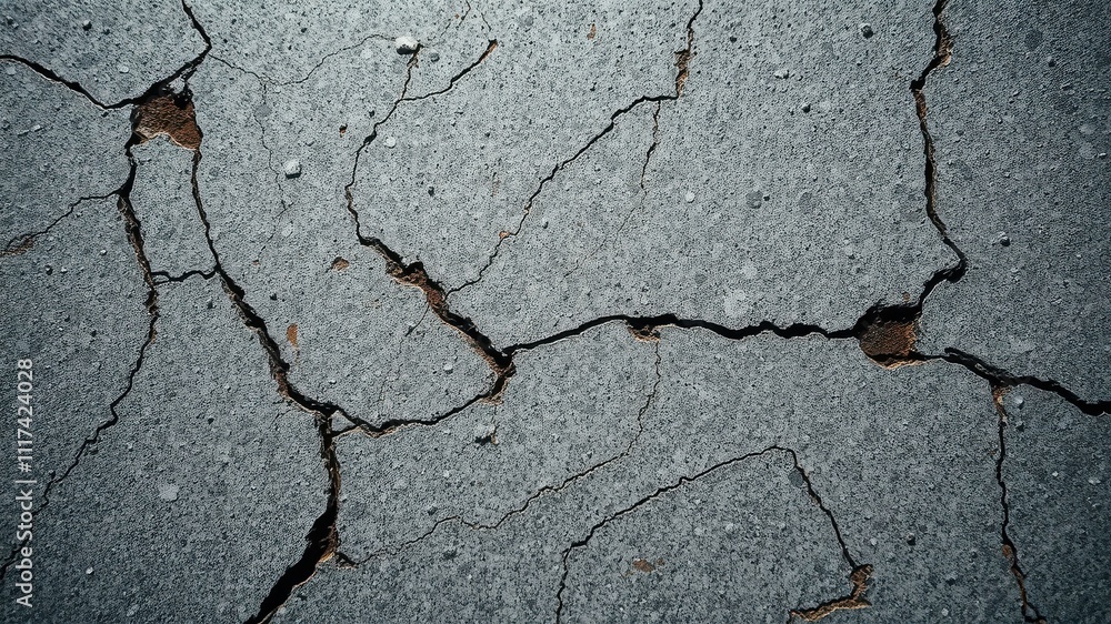 Obraz premium A Close-Up View of Cracked Concrete, Showing the Fine Details of the Fractures and the Textured Surface
