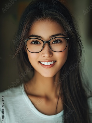 Portrait of a Smiling Woman with Glasses