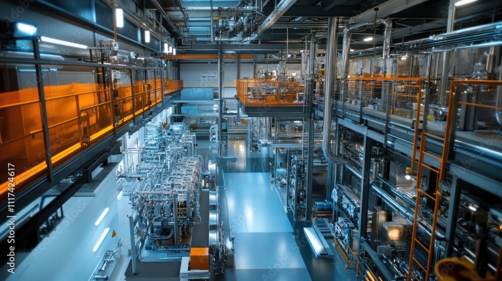 Industrial Facility Interior with Complex Piping and Machinery Industrial Facility Interior with Complex Piping and Machinery