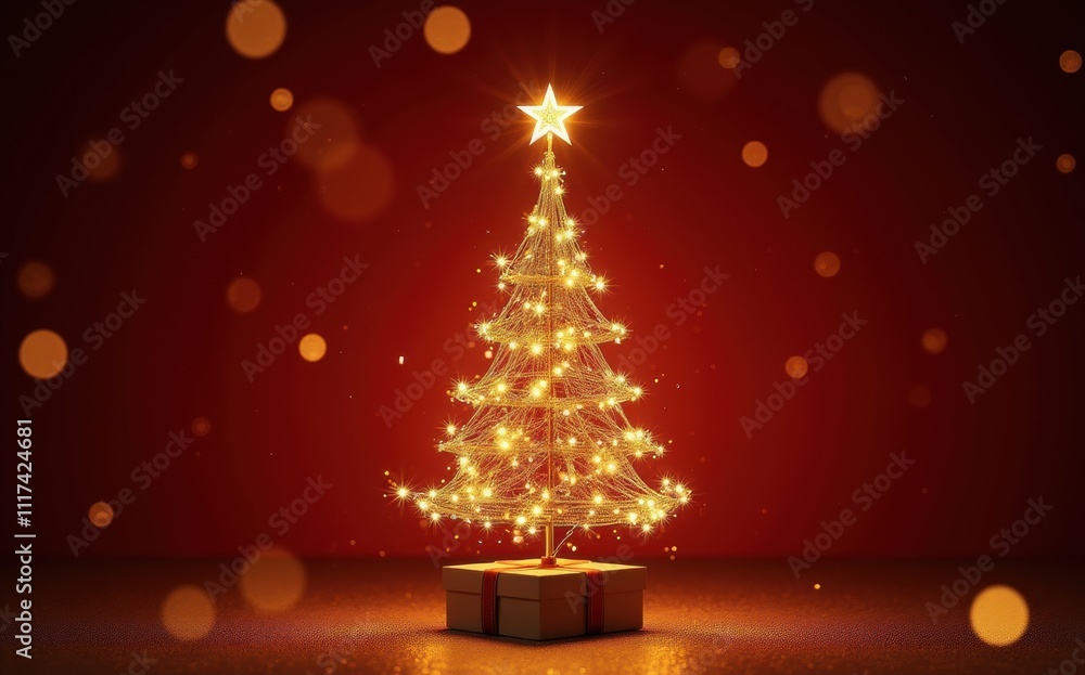 A glowing Christmas tree stands out against a background, surrounded by sparkling lights. A glowing Christmas tree stands out against a background, surrounded by sparkling lights.