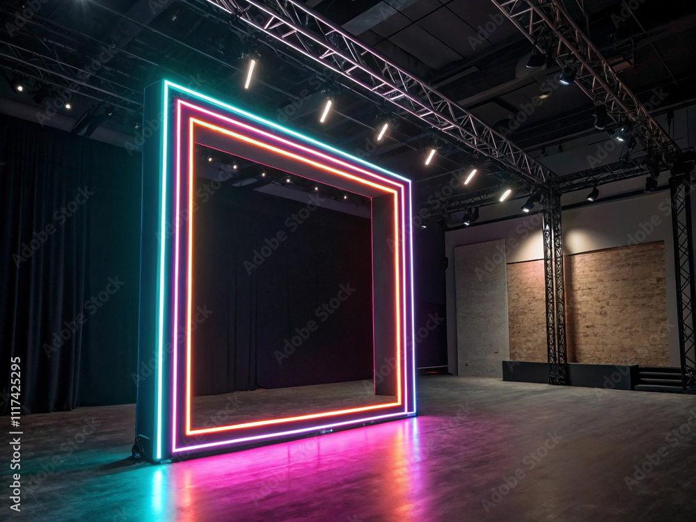 Geometric neon frame, creating a vibrant and modern atmosphere Geometric neon frame, creating a vibrant and modern atmosphere