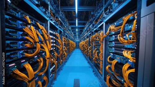 Server Room with Complex Network Cables