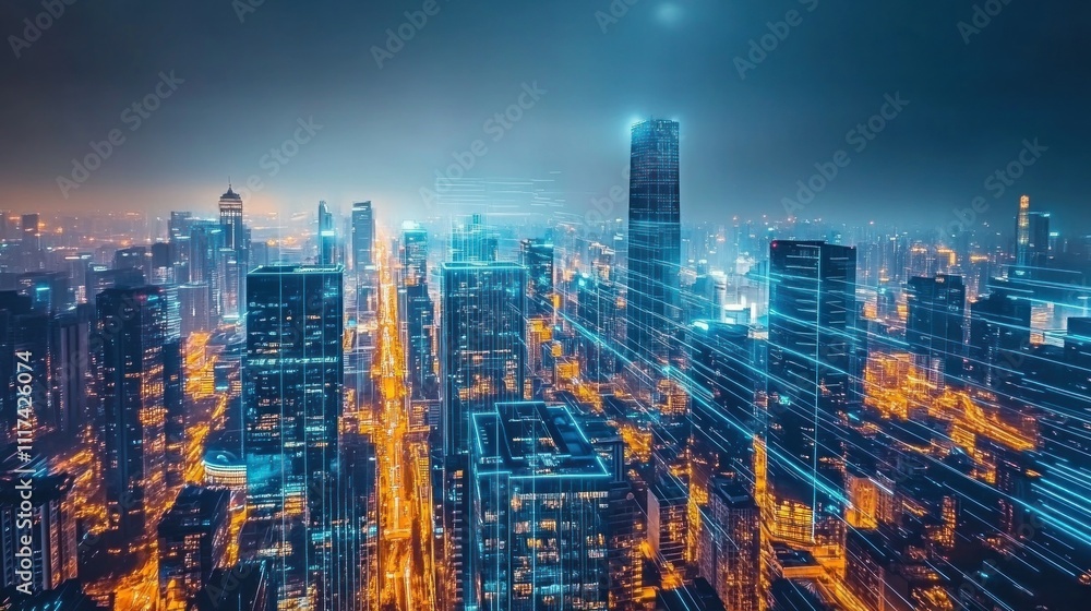 Night Cityscape: A Symphony of Light and Data Streams Night Cityscape: A Symphony of Light and Data Streams