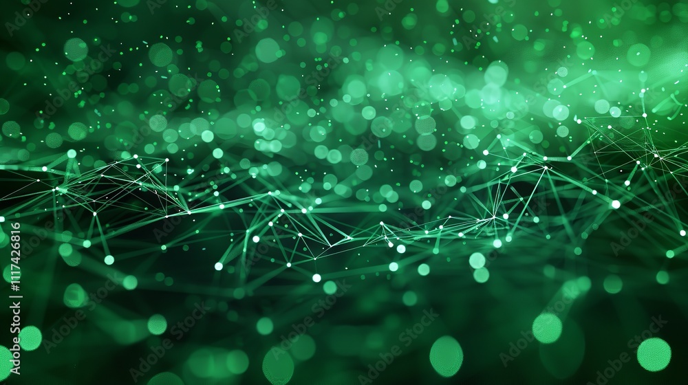 Abstract green background with moving lines and dots the concept of big data technology and science connection. Abstract green background with moving lines and dots the concept of big data technology and science connection.