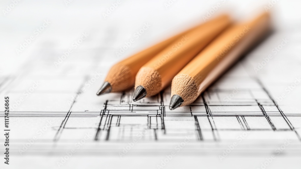 Architectural Design: Precision Pencils on Blueprint Architectural Design: Precision Pencils on Blueprint