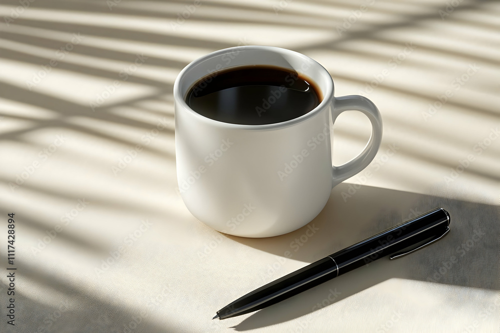 Coffee Mug and Pen 3D Illustration