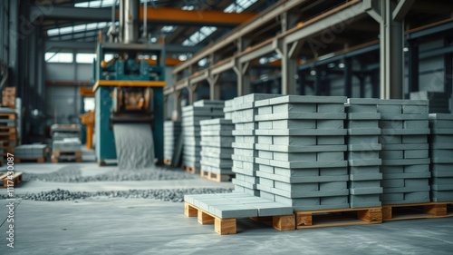 Industrial Production of Concrete Pavers in a Manufacturing Facility