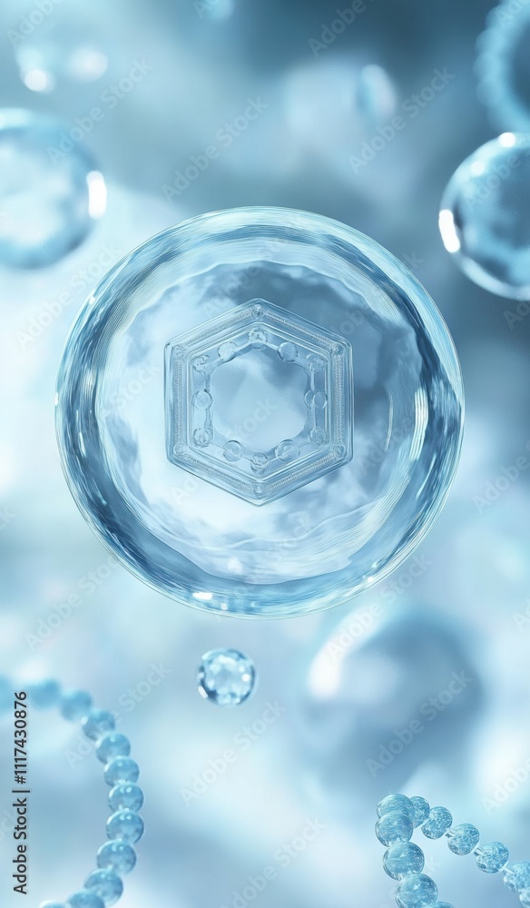 Translucent Water Droplets Floating Gracefully in a Soft Blue Background with a Serene Atmosphere Translucent Water Droplets Floating Gracefully in a Soft Blue Background with a Serene Atmosphere
