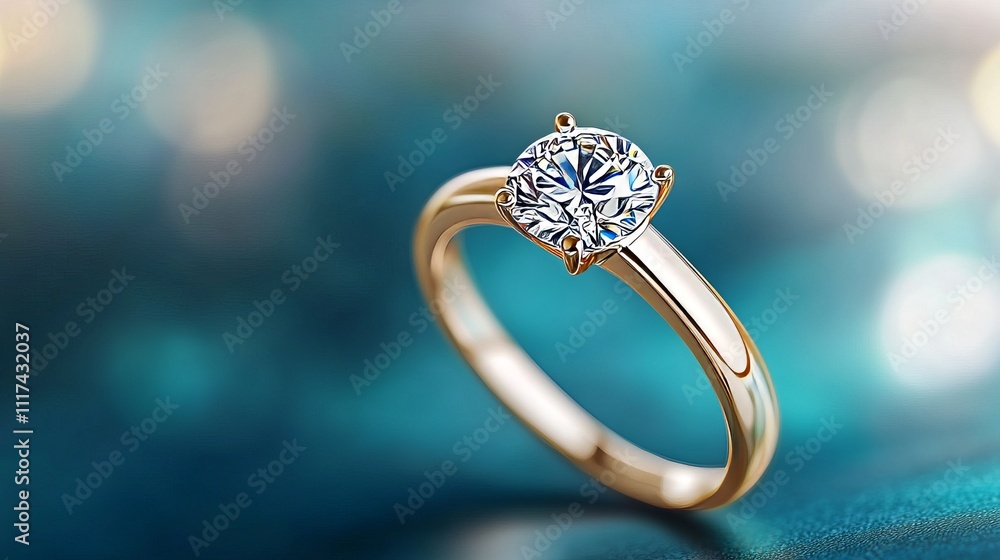 Elegant Single Diamond Ring on Colorful Background in 3D Model Elegant Single Diamond Ring on Colorful Background in 3D Model
