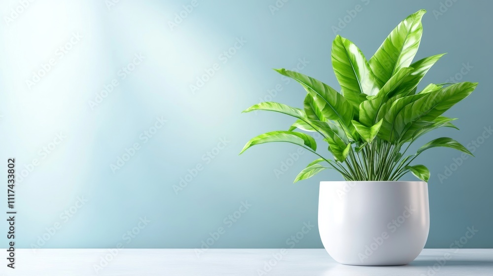 Elegant Potted Plant Model on Minimalist Light Blue Background Elegant Potted Plant Model on Minimalist Light Blue Background