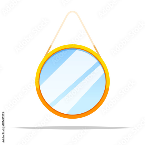 Round wall hanging mirror vector isolated illustration