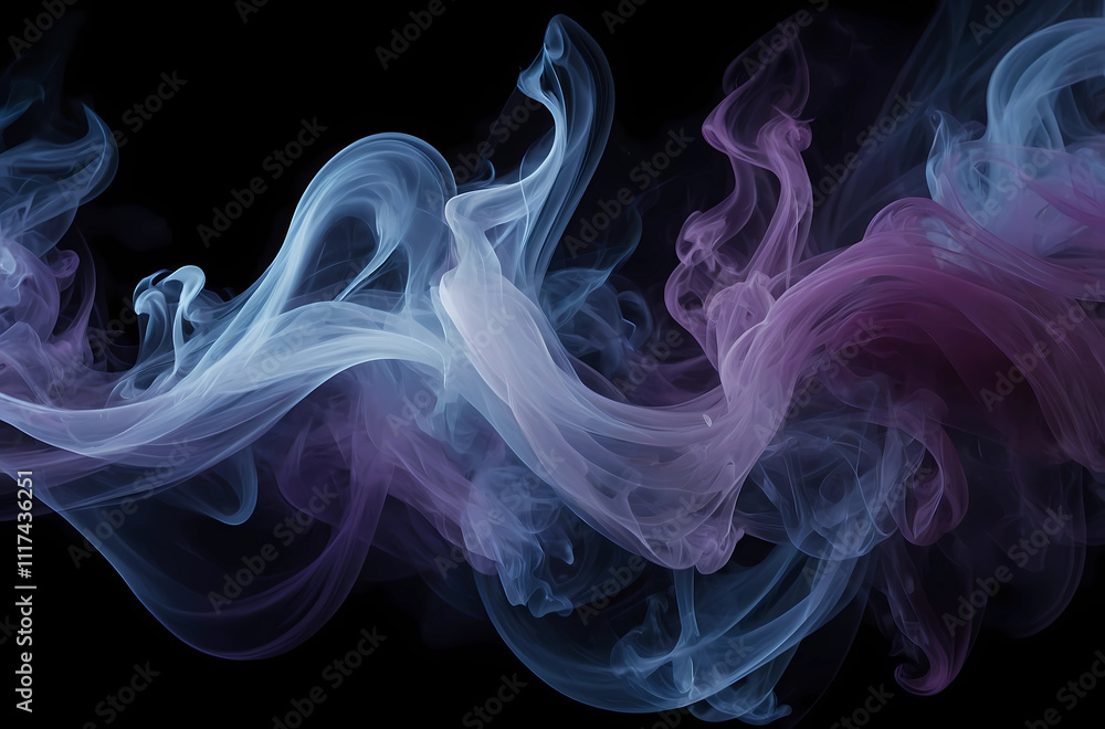 A colorful smoke trail with purple and blue swirls A colorful smoke trail with purple and blue swirls