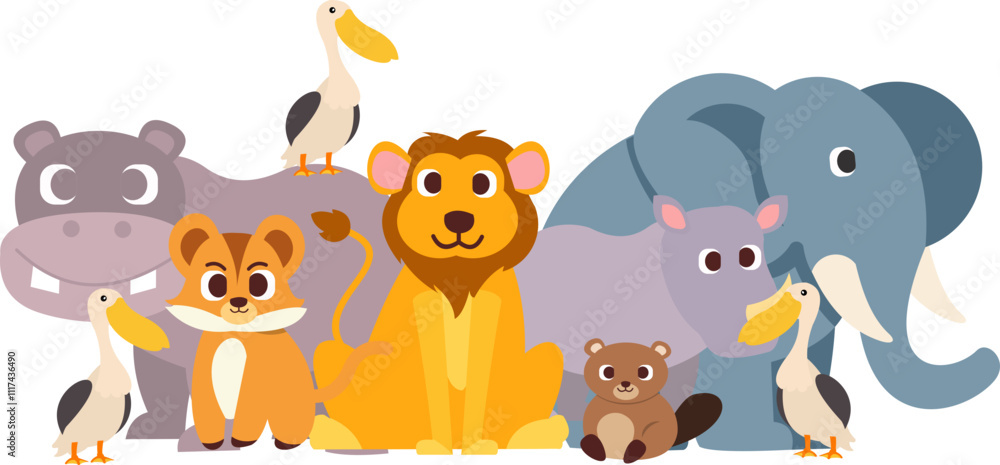 Naklejka premium Group Of Wild Animals Illustration