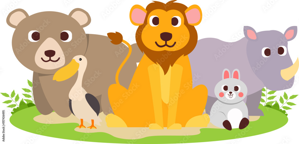 Fototapeta premium Group Of Wild Animals Illustration