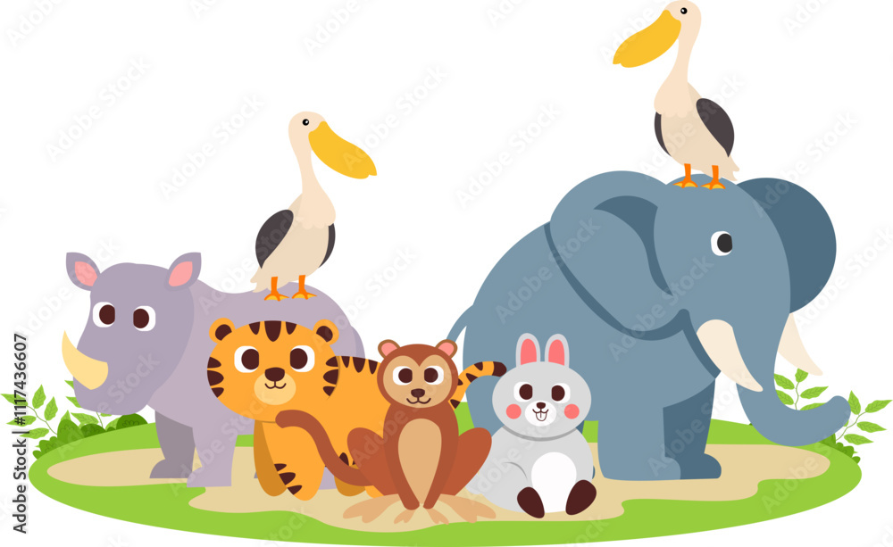 Naklejka premium Group Of Wild Animals Illustration