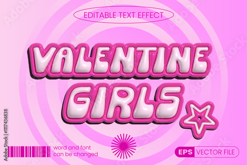 Valentine girls 3d inflated editable text effect. 