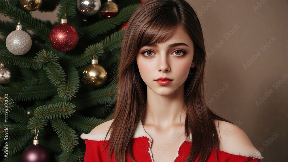 christmas girl with christmas tree christmas girl with christmas tree
