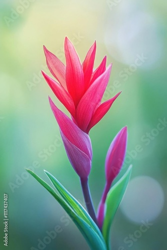 A vibrant pink flower bud against a soft, blurred background.