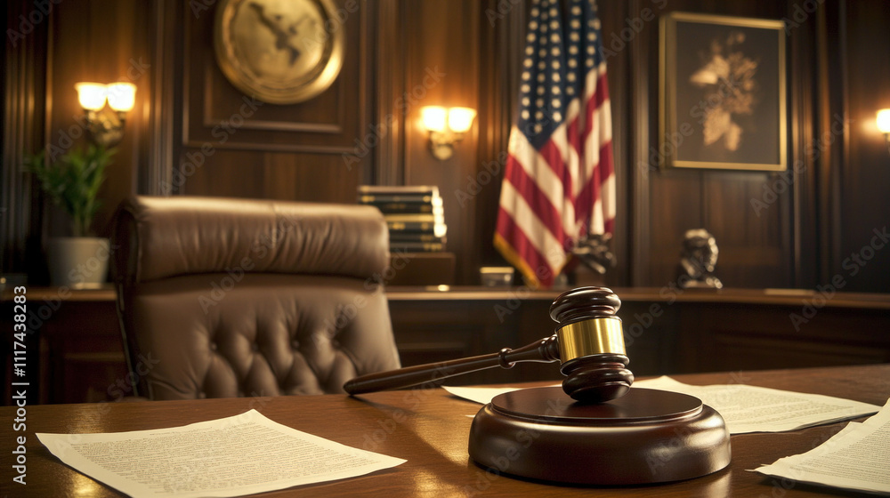 Close-up of a gavel on a wooden desk, surrounded by legal documents, symbolizing a corporate lawsuit in a courtroom. Legal proceedings, justice, and corporate law concepts. Close-up of a gavel on a wooden desk, surrounded by legal documents, symbolizing a corporate lawsuit in a courtroom. Legal proceedings, justice, and corporate law concepts.