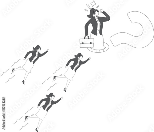 Wallpaper Mural Competition in profession or business, competition for the best employees, competition for candidates, businesswomen leaping and flying towards unknown candidates Torontodigital.ca