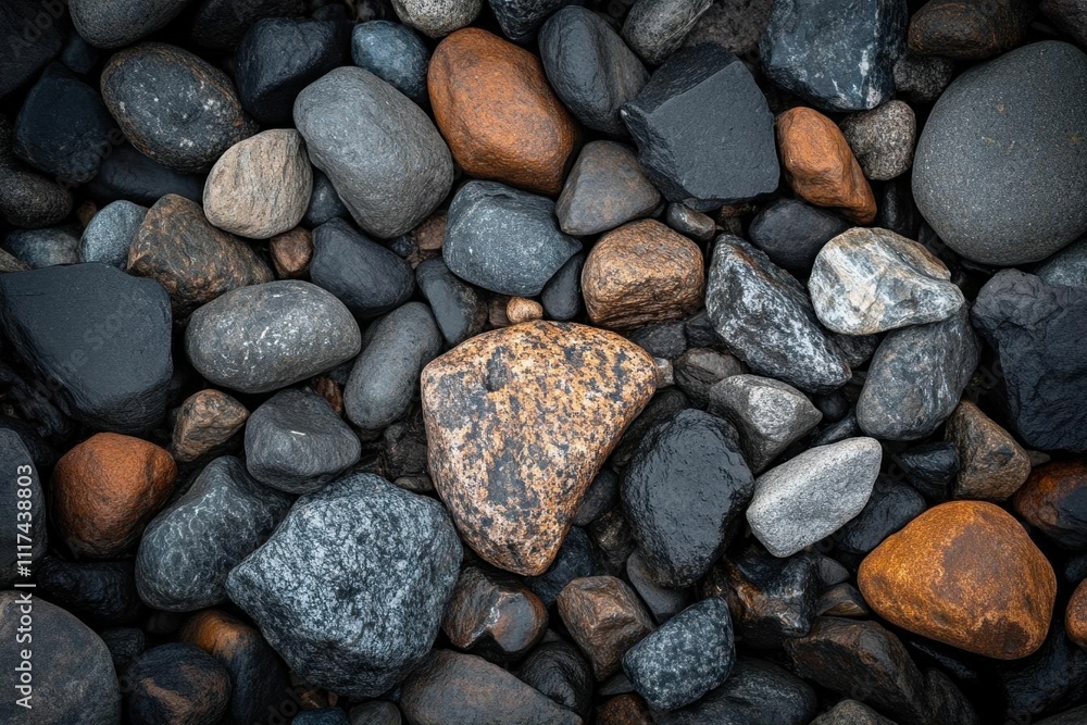 A close-up view of various textured stones in earthy colors. A close-up view of various textured stones in earthy colors.