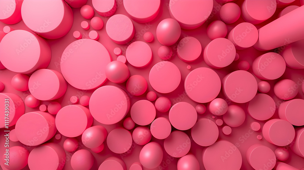Pink 3D Abstract Background: Cylinders and Spheres Pink 3D Abstract Background: Cylinders and Spheres