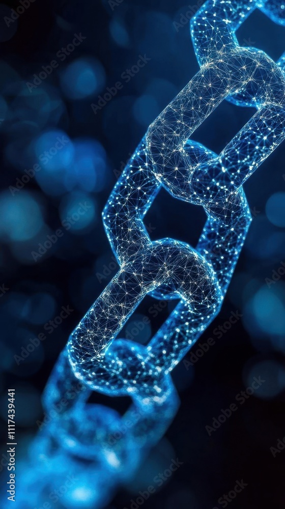 A close-up of a glowing digital chain link, symbolizing connectivity.