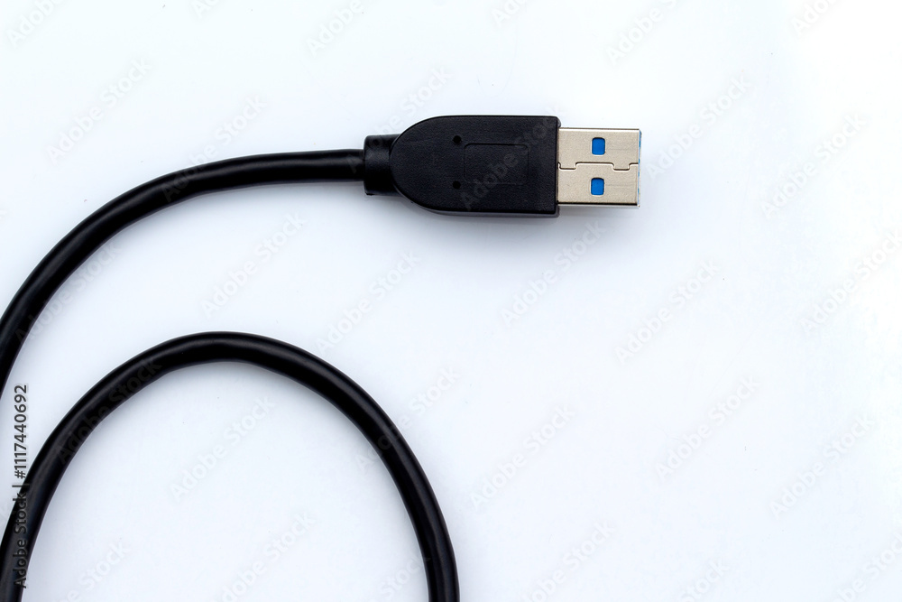Black USB cable, isolated on white background Black USB cable, isolated on white background