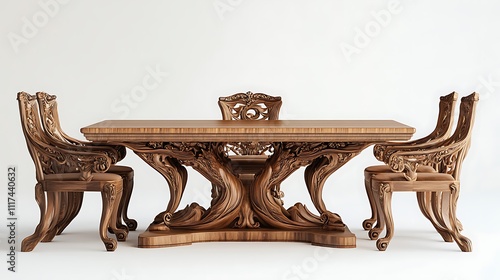 Ornate Wooden Dining Set with Intricate Carving