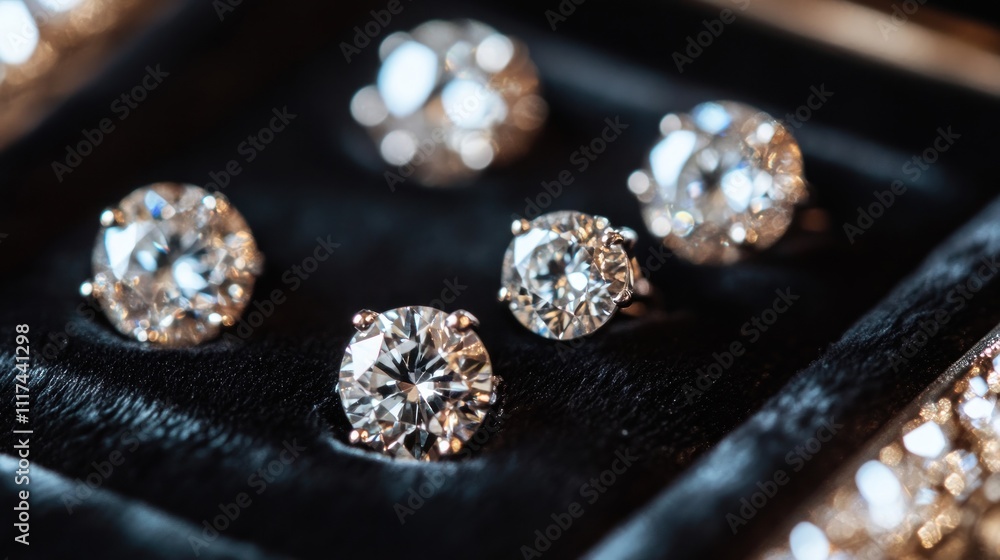 Sparkling diamonds in a black velvet box. Sparkling diamonds in a black velvet box.