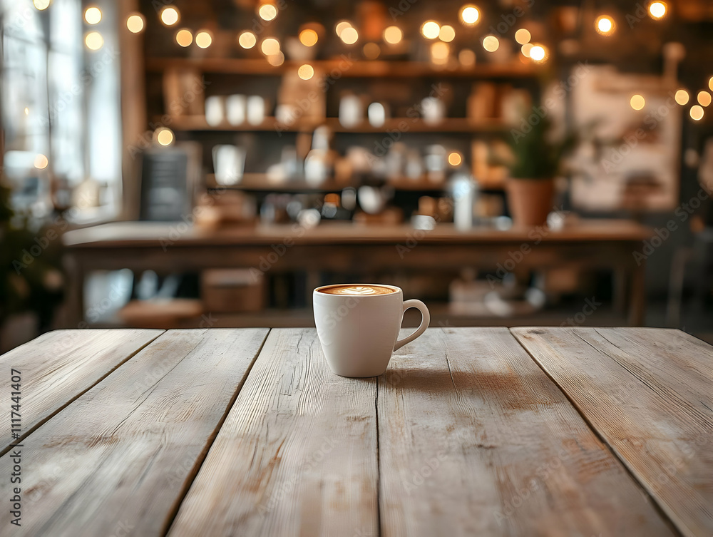 Wooden Table Latte Art Coffee Shop Background Wooden Table Latte Art Coffee Shop Background