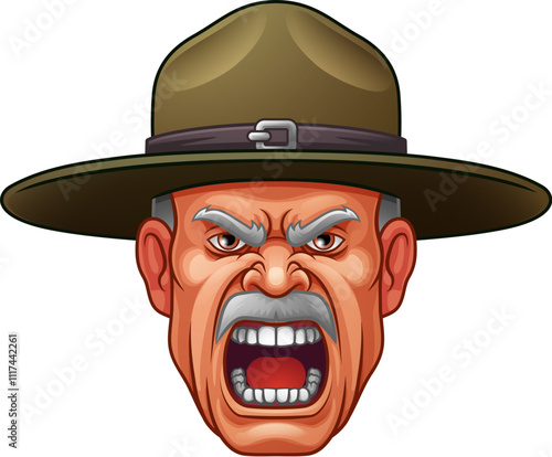 An angry drill instructor or sergeant bootcamp army soldier cartoon character