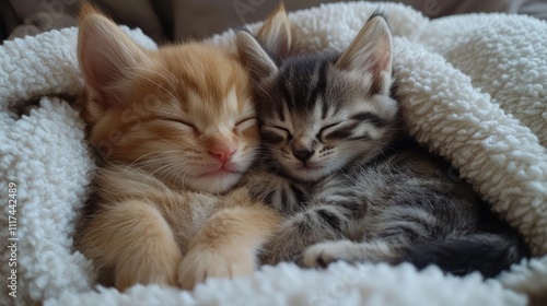 puppy and kitten cuddling together on a soft blanket