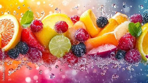Refreshing close-up of vibrant fruit splash for healthy living