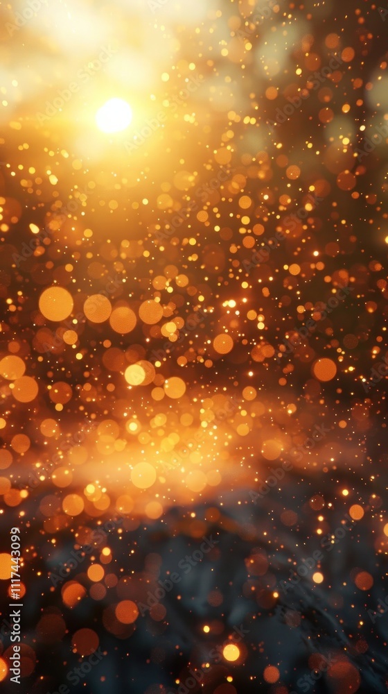 Obraz premium Shimmering golden lights and glittering particles forming a captivating abstract background The image exudes a sense of magic wonder and a festive and luxurious atmosphere