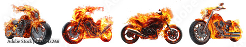 flaming motorcycles futuristic design fire effects transparent background photo