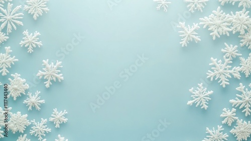 White snowflakes border on light blue background.