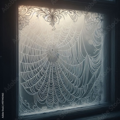 159 Intricate cobweb in the corner of the window – A fine intr photo