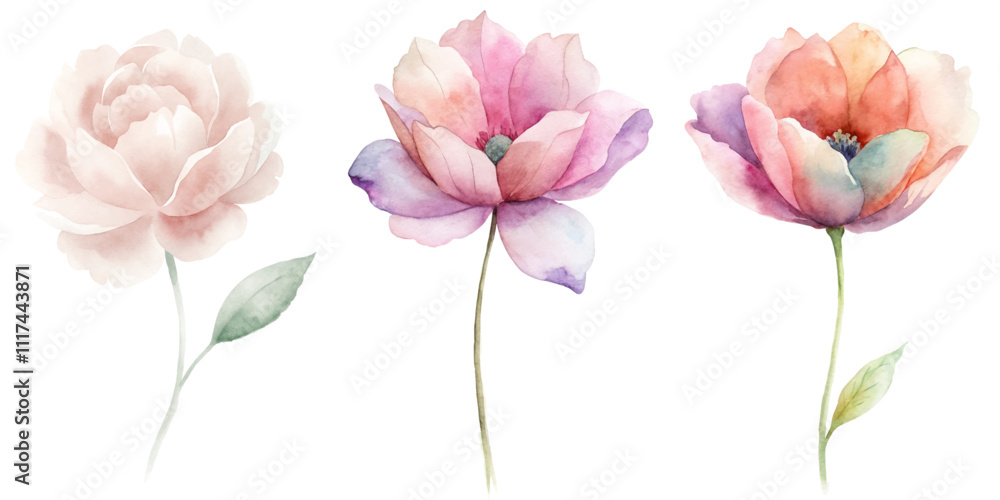 Three flowers are shown in a row, with the middle one being the tallest Three flowers are shown in a row, with the middle one being the tallest