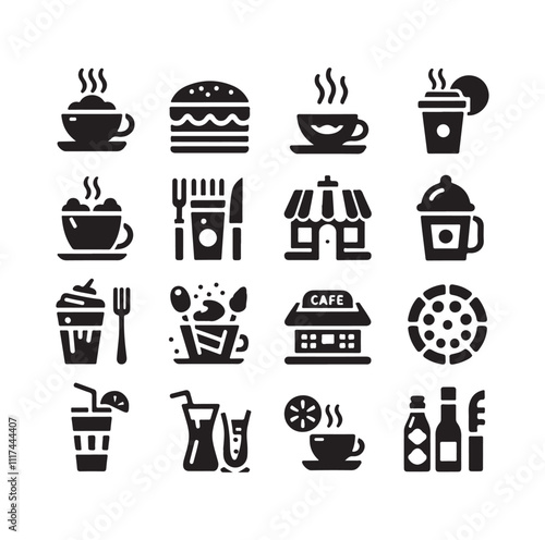 restaurant icon set silhouette vector illustration