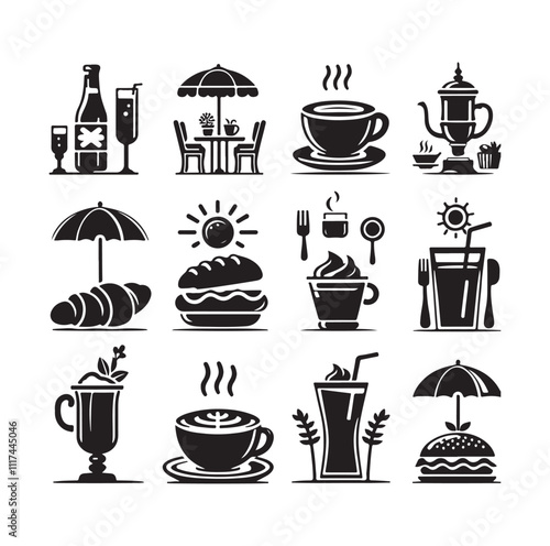 restaurant icon set silhouette vector illustration