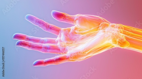 Human Hand Anatomy: A detailed and intricate anatomical illustration of the human hand, showcasing the skeletal structure and its interconnectedness.