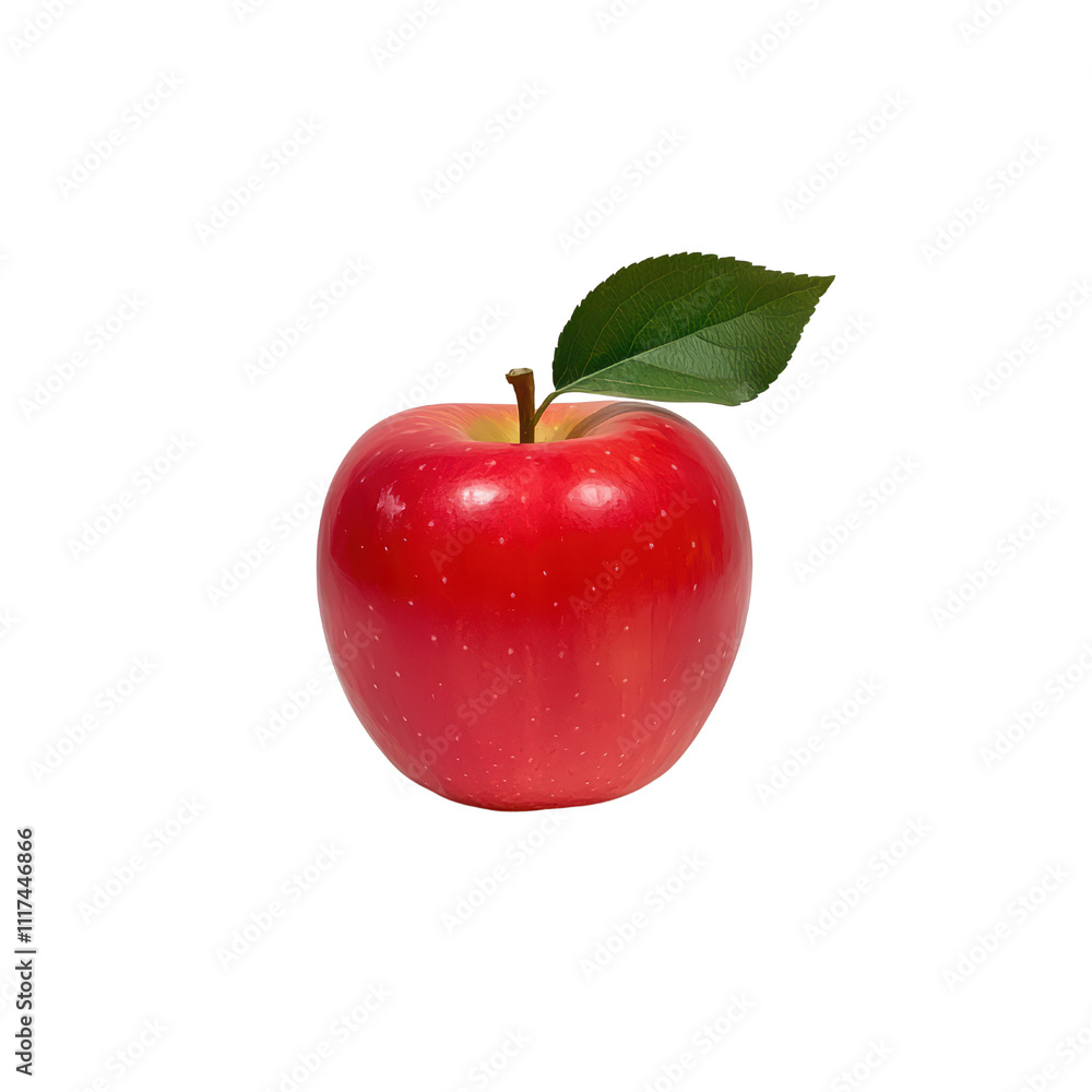 Fresh red apple with green leaf, symbolizing health and vitality isolated on transparent background Fresh red apple with green leaf, symbolizing health and vitality isolated on transparent background