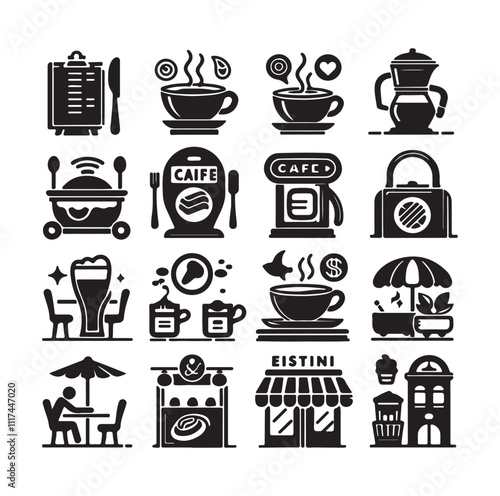 restaurant icon set silhouette vector illustration