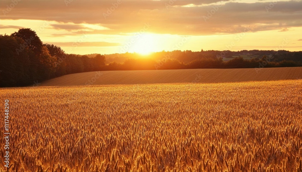 Obraz premium A serene sunset over a golden wheat field, capturing nature's beauty.