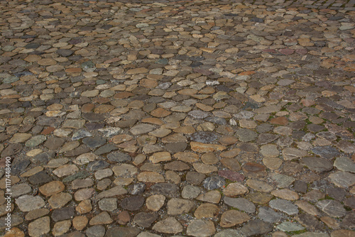 old retro cobblestone street with beautiful smooth stones